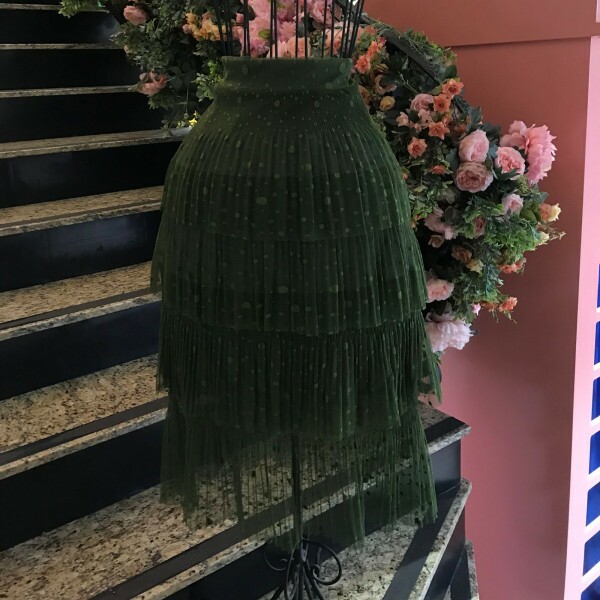 Saia de Tulle de Malha com Poá Verde